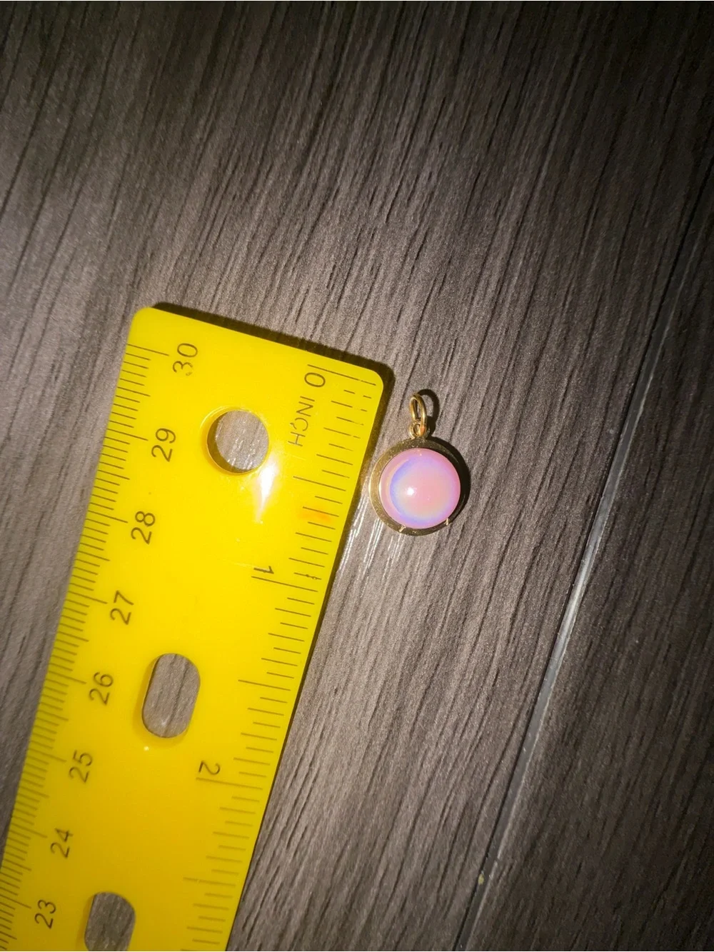 Gold Pendant Necklace Charm with Pink Iridescent Cabochon